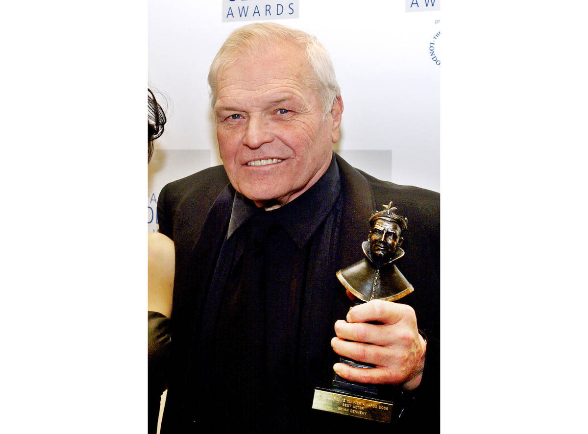 Actor Brian Dennehy with his best actor Olivier Award for his role in "Death of a Salesman," at ...