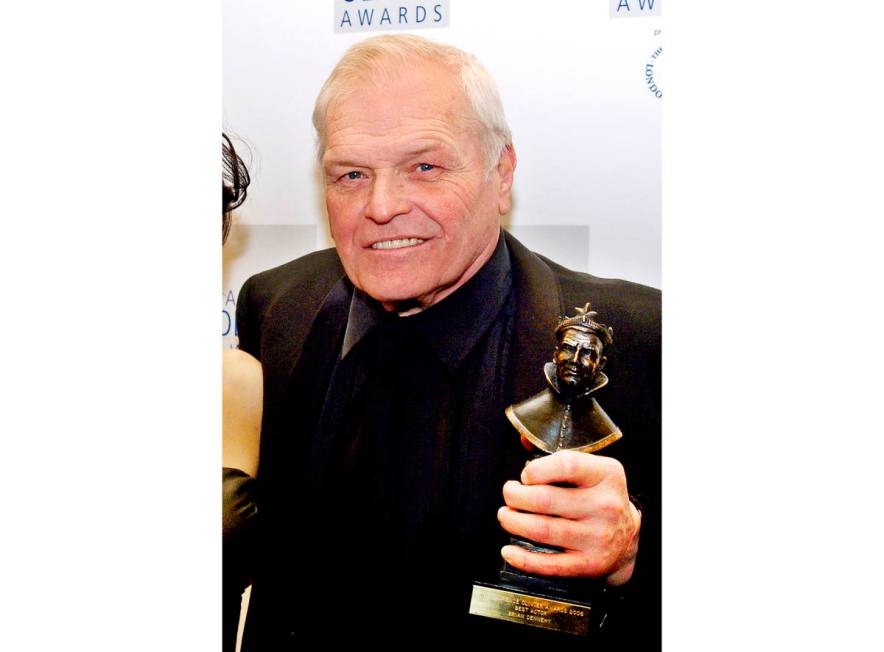 Actor Brian Dennehy with his best actor Olivier Award for his role in "Death of a Salesman," at ...