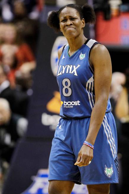 Minnesota Lynx forward Taj McWilliams-Franklin reacts late in the fourth quarter of Game 4 of t ...