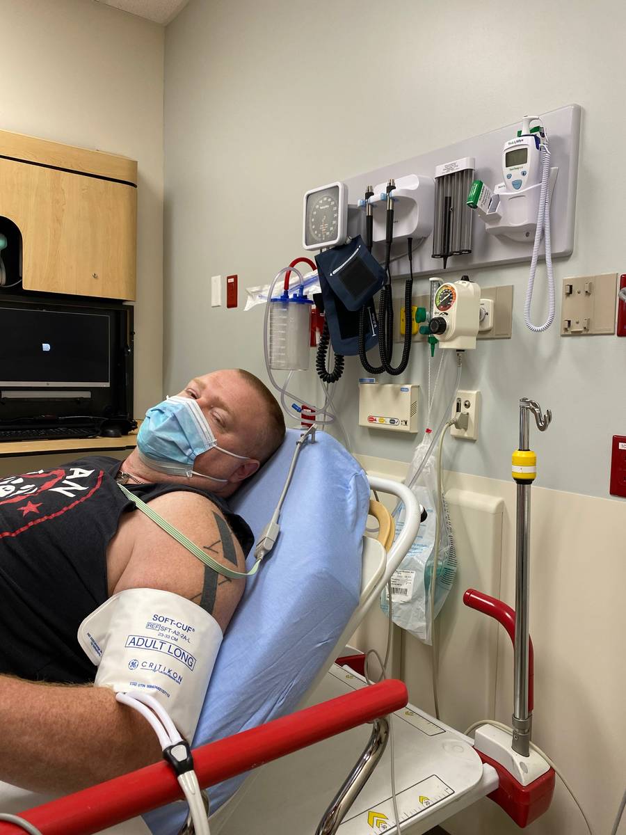 Jimmy Denning of Tenors of Rock is shown hospitalized during his bout with COVID-19. (Yvette Cl ...
