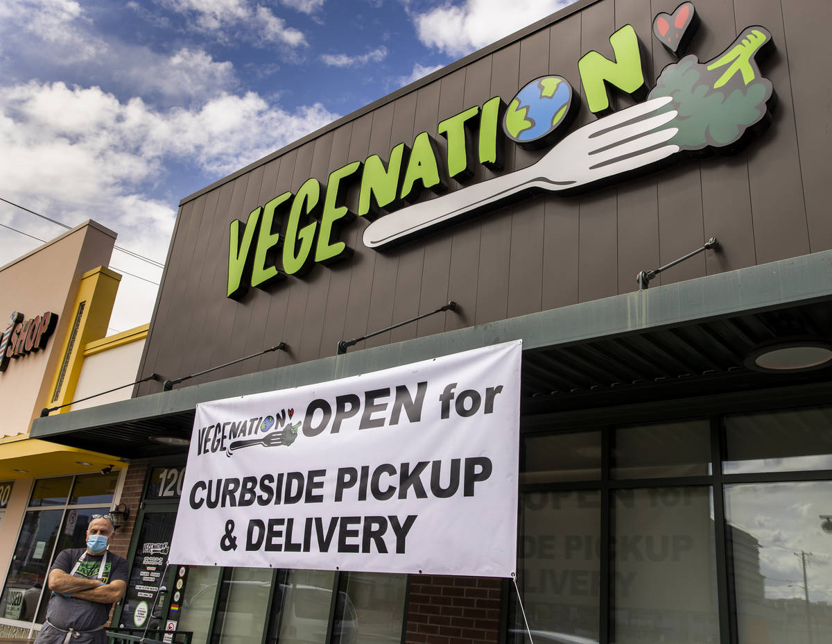 Vegenation owner Donald Lemperle outside at their curbside pickup in Downtown Las Vegas on Mond ...