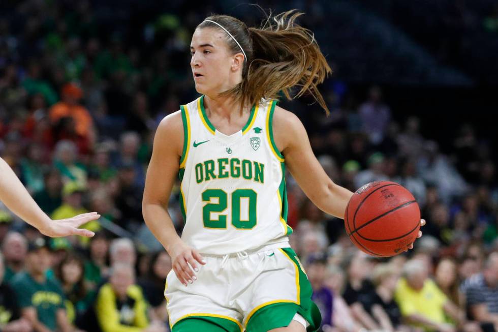 Oregon's Sabrina Ionescu (20) plays against Stanford during an NCAA college basketball game in ...