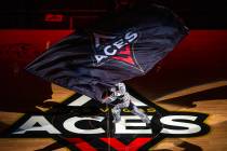 Buckets waves the flag as the Las Vegas Aces ready to face the Washington Mystics during the fi ...