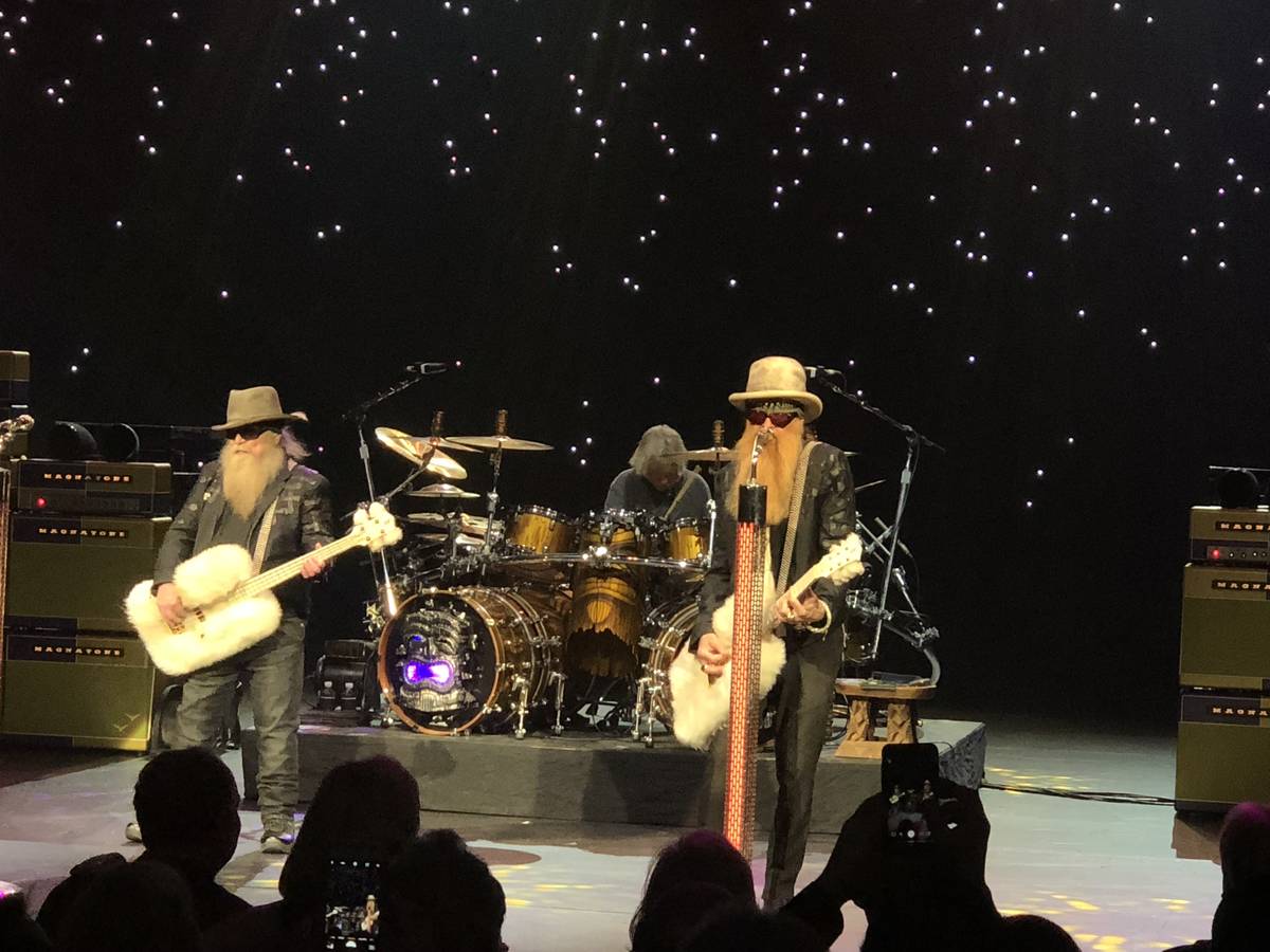 Dusty Hill, left and Billy Gibbons of ZZ Top perform at The Venetian Theater, April 20, 2018. ( ...