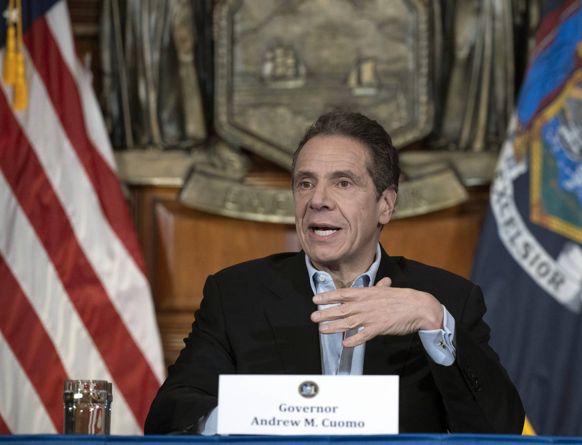 Gov. Andrew M. Cuomo provides a coronavirus update during a press conference in the Red Room at ...
