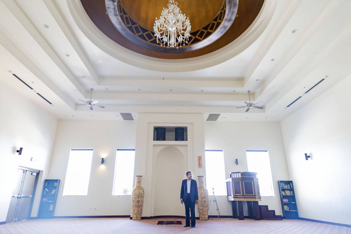 Imam Shamsuddin Waheed shows his prayer rug in the prayer hall inside of Masjid Ibrahim in Las ...