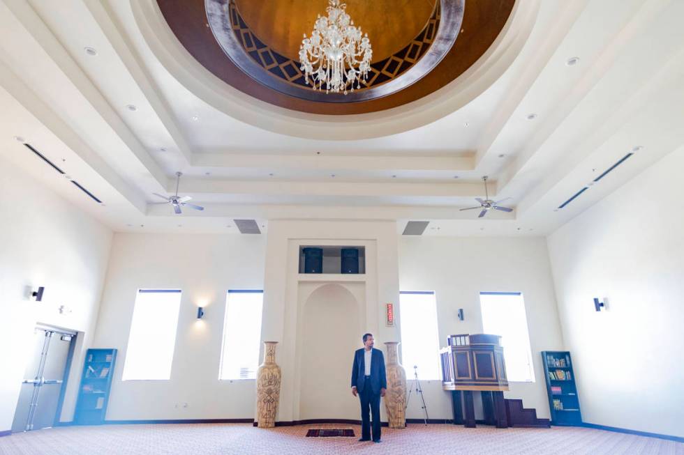 Imam Shamsuddin Waheed shows his prayer rug in the prayer hall inside of Masjid Ibrahim in Las ...