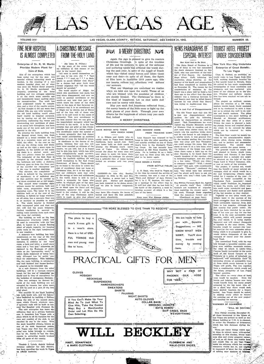 December 21, 1918 edition of the Las Vegas Age.