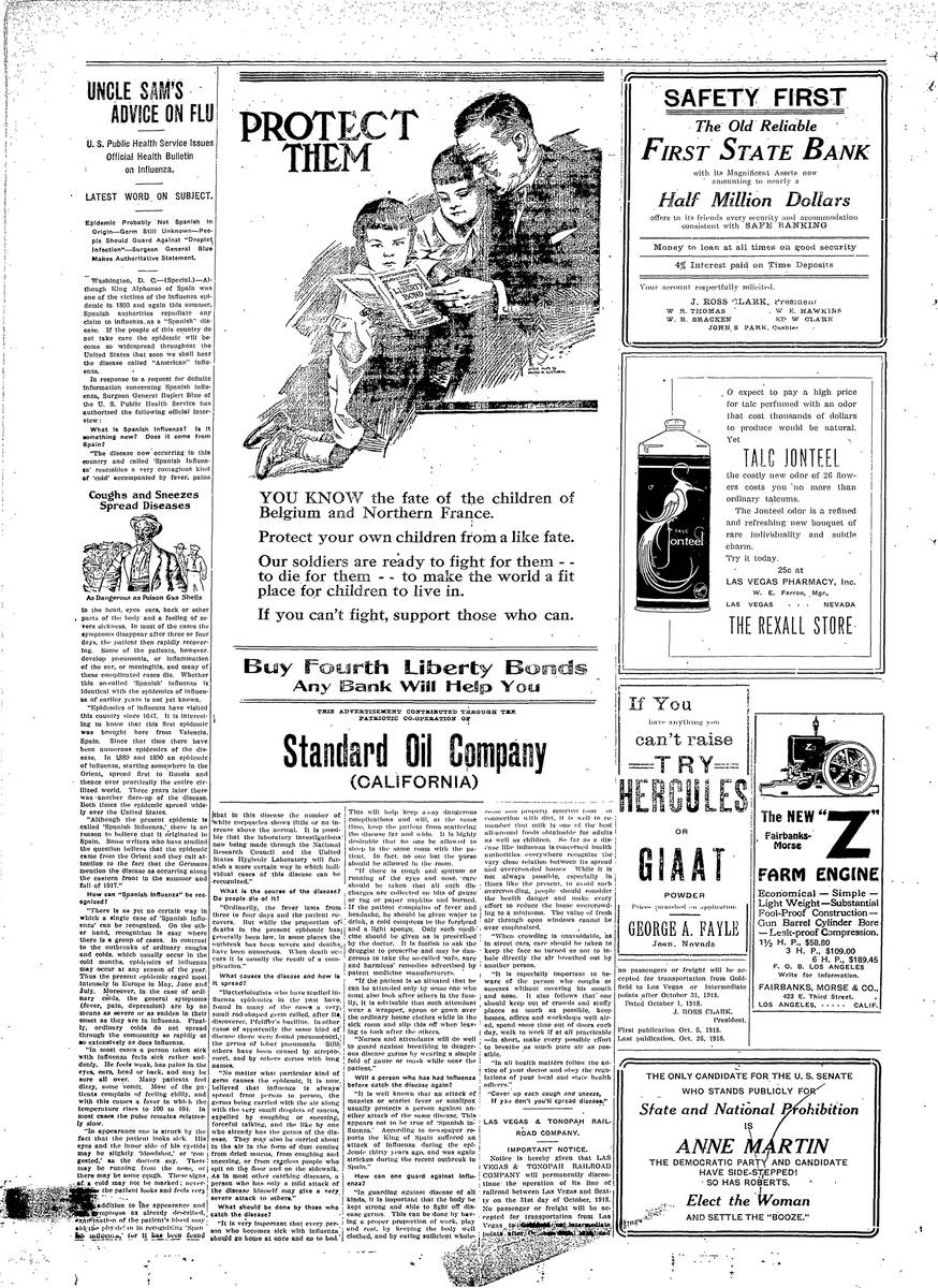 Undated article in the Las Vegas Age about the Spanish Flu.