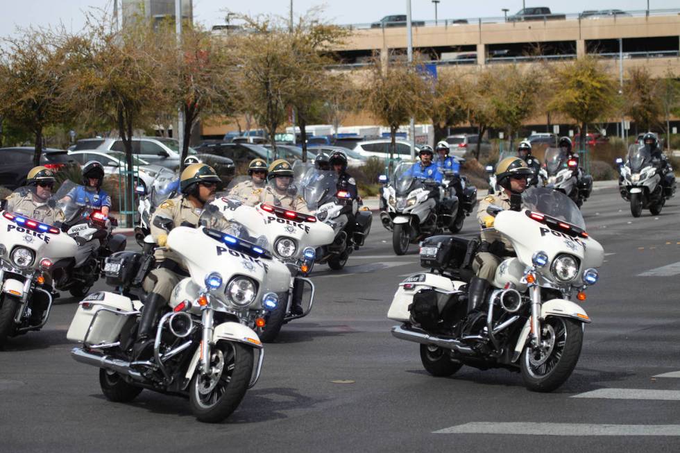 The procession for Nevada Highway Patrol Sgt. Benjamin Jenkins, 47, who was shot and killed whi ...