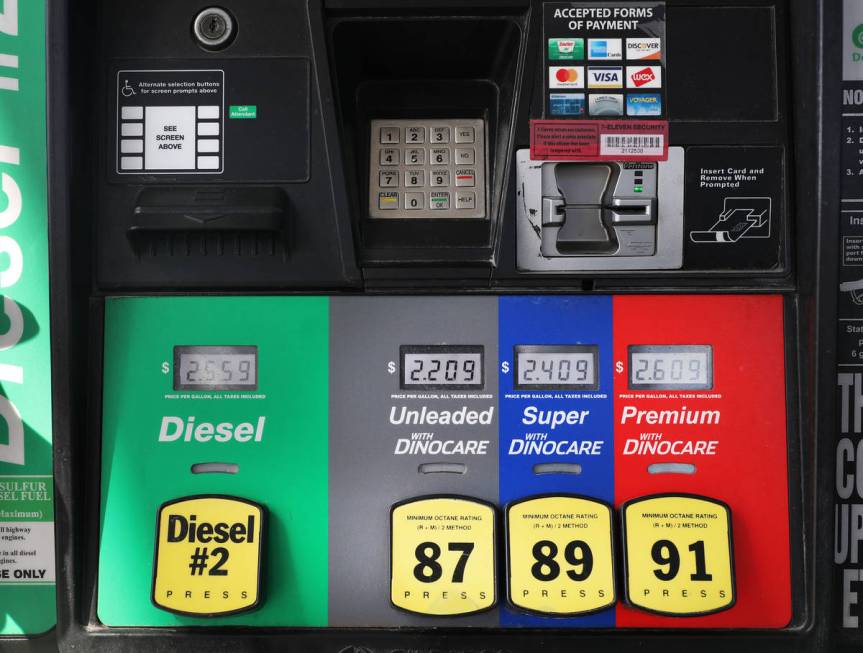 A gas pump is seen at Sinclair gas station on South Valley View Blvd., and West Blue Diamond Rd ...