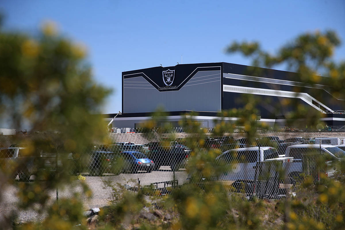 The shield logo is installed at the Las Vegas Raiders headquarters and practice facility in Hen ...