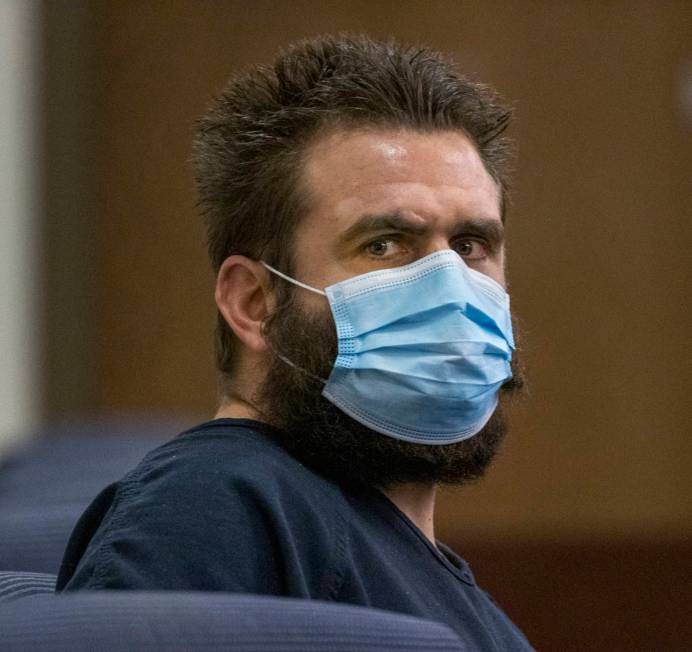 Joshua Nichols during his court hearing at Henderson Justice Court on Wednesday, April 22, 2020 ...