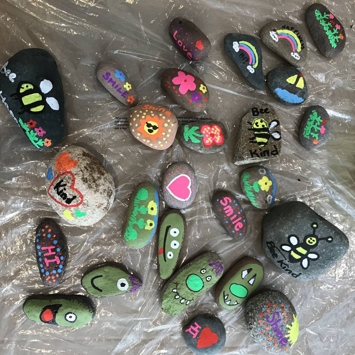 Las Vegas second-grader Braden Hahn paints rocks for neighbors. (Kimberly Hahn)