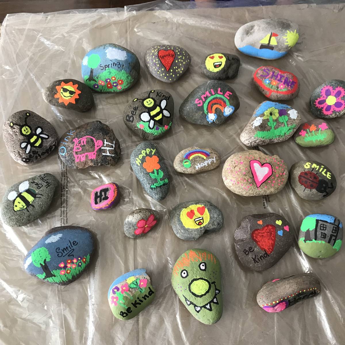 Las Vegas second-grader Braden Hahn paints rocks for neighbors. (Kimberly Hahn)