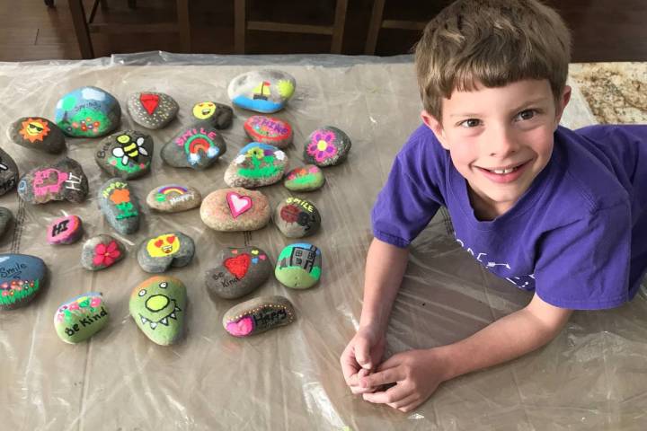 Las Vegas second-grader Braden Hahn paints rocks for neighbors. (Kimberly Hahn)