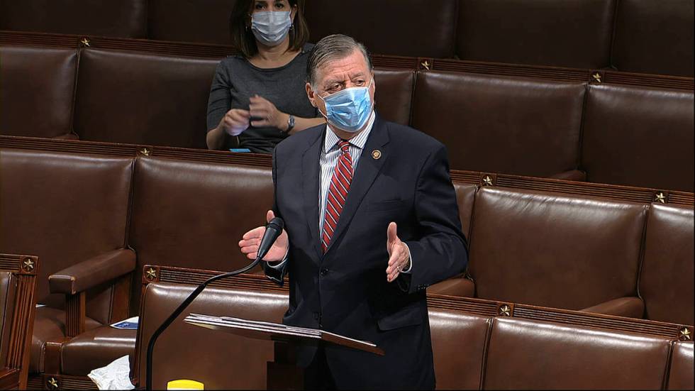 In this image from video, Rep. Tom Cole, R-Okla., speaks on the floor of the House of Represent ...