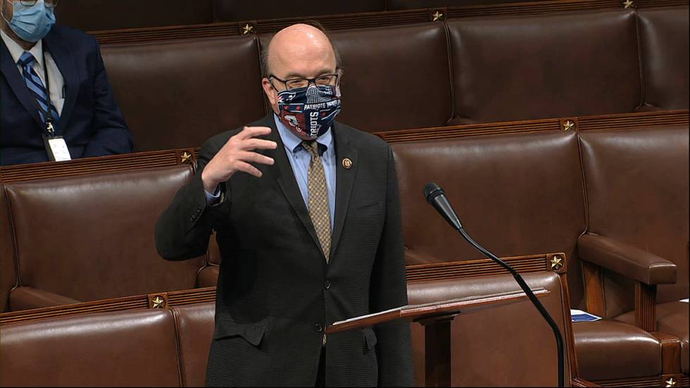 In this image from video, Rep. Jim McGovern, D-Mass., speaks on the floor of the House of Repre ...