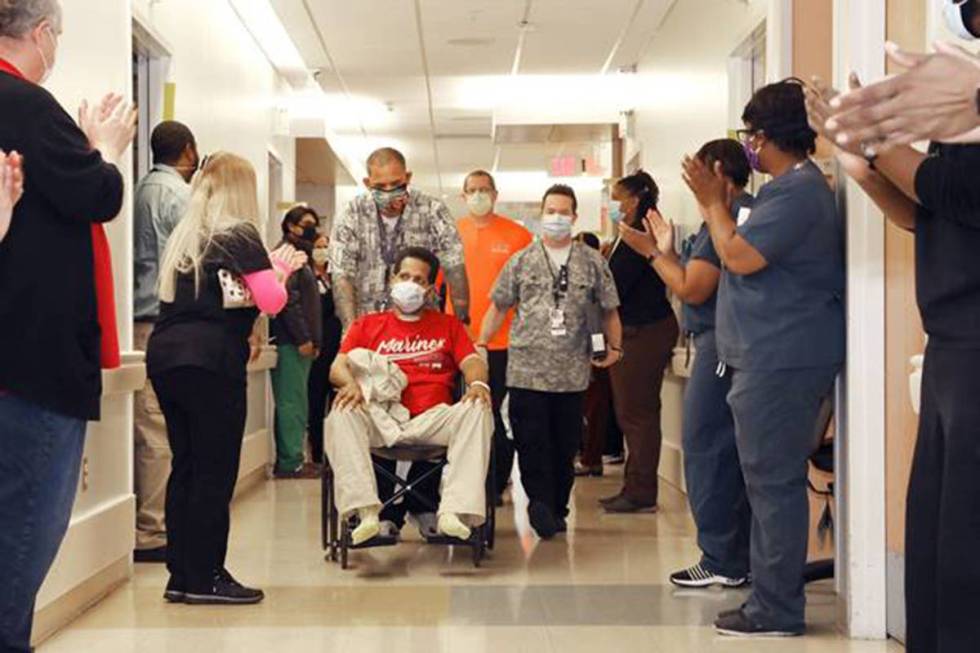 Ronald Pipkins, the first Nevada patient to test positive for COVID-19, leaves the North Las Ve ...