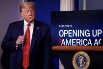 President Donald Trump listens during a briefing about the coronavirus in the James Brady Press ...