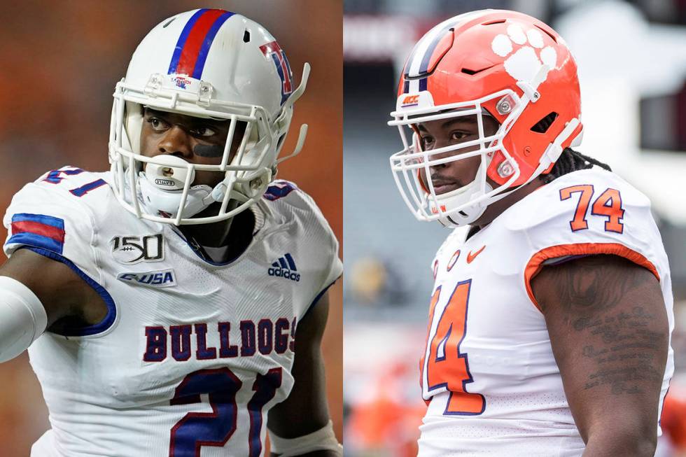 Raiders draft picks Amik Robertson, left, and John Simpson. (The Associated Press)