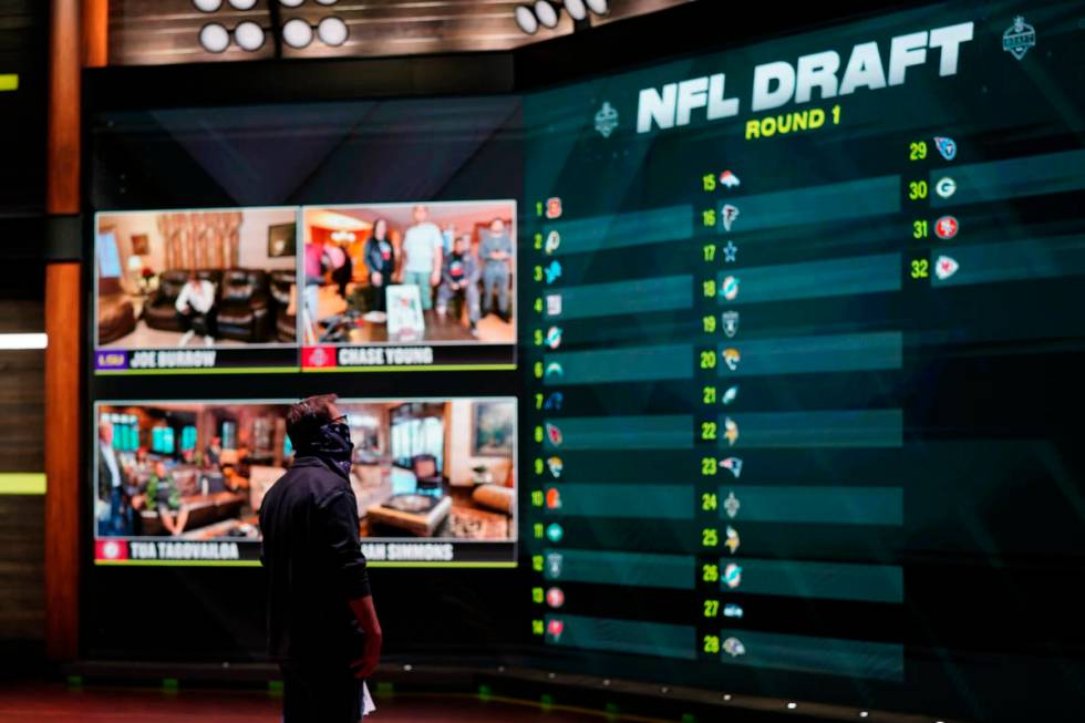 In a photo provided by ESPN Images, the draft board is seen before the start of the NFL footbal ...