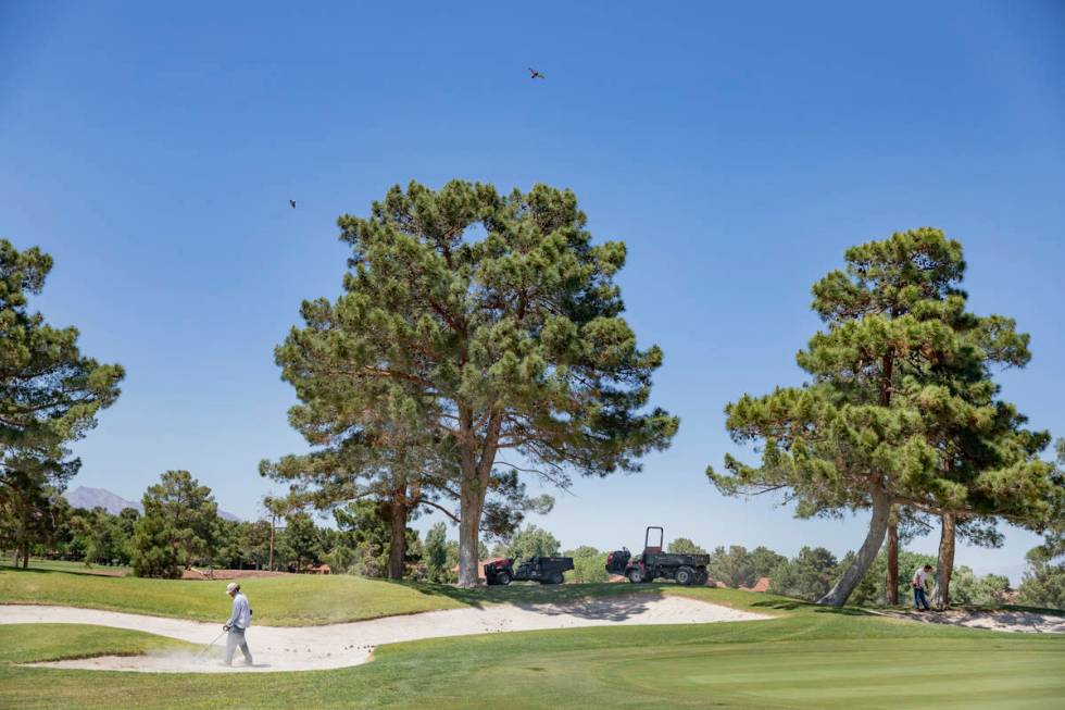 Groundskeepers prepare for the opening of the Spanish Trail Country Club and Golf Course in Las ...