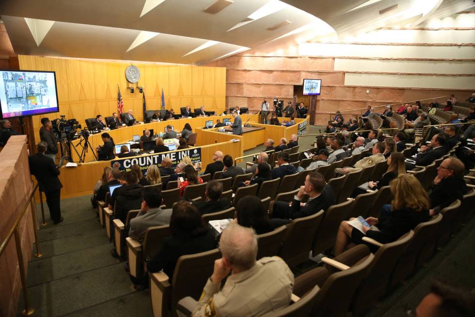 The Clark County Commission meetsin Las Vegas, Tuesday, Jan. 21, 2020. (Erik Verduzco / Las Veg ...