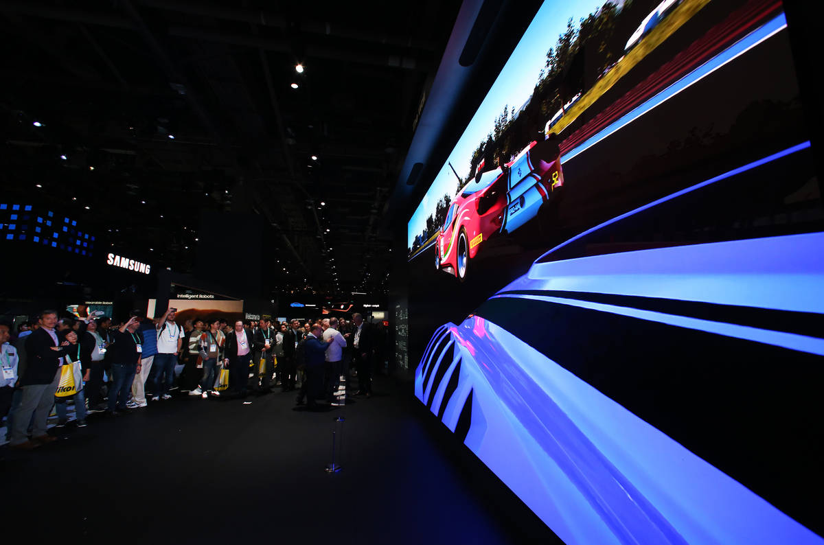 "The Wall," size free 8K TV by Samsung, is displayed on Tuesday, Jan. 7, 2020 at the ...