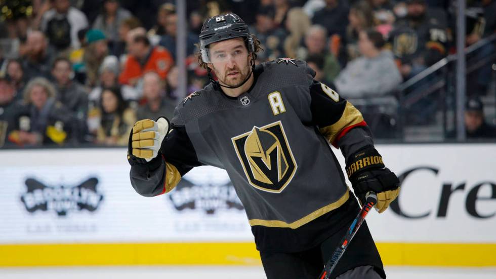 Vegas Golden Knights right wing Mark Stone (61) plays against the Anaheim Ducks in an NHL hocke ...