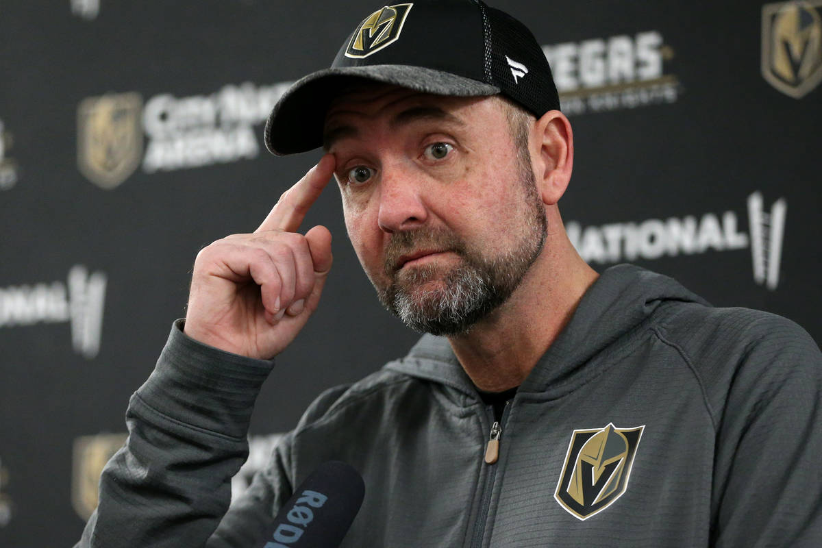 Vegas Golden Knights coach Peter DeBoer during a press conference following a team practice at ...