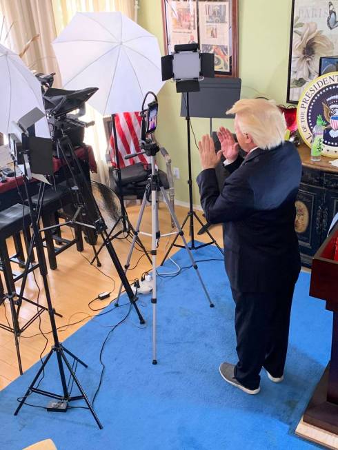 John Di Domenico portrays Donald Trump in a Cameo appearance on Friday, May 1, 2020. (Michele R ...