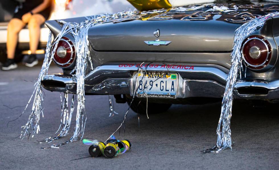 Desert Oasis High School students participate in a senior prom parade in Las Vegas on Friday, M ...