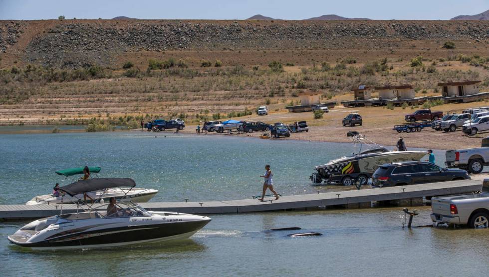 Boaters put in and out of the water at the Boulder Harbor in the Lake Mead National Recreation ...