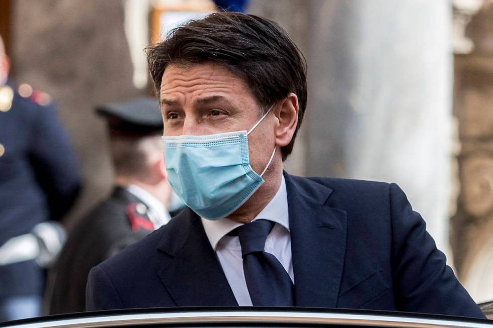 Italian Premier Giuseppe Conte leaves after addressing the Senate, in Rome, Thursday, April 30, ...