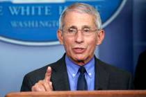 FILE - In this April 7, 2020, file photo, Dr. Anthony Fauci, director of the National Institute ...