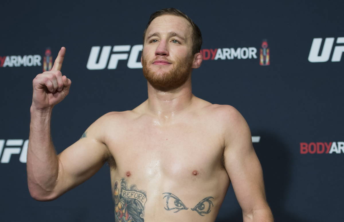 In this Sept. 13, 2019, file photo, lightweight fighter Justin Gaethje poses at a UFC Fight Nig ...