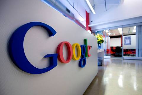 The reception desk is shown at Google's New York offices. (AP Photo/Mark Lennihan, file)