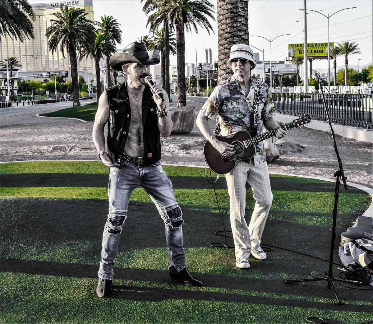 Country artist Chase Brown and guitarist Glen McCallum are shown at the Welcome to Las Vegas Si ...
