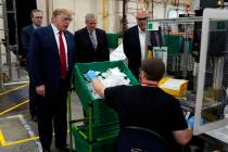President Donald Trump participates in a tour of a Honeywell International plant that manufactu ...