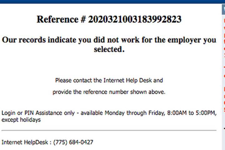 A screenshot of a pop-up message on the unemployment website during the claim-filing process ta ...