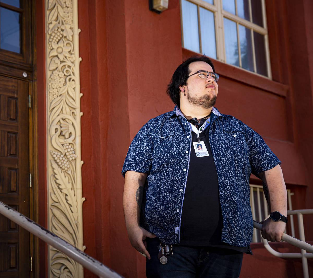 Teacher Juan Plascencia poses for a portrait outside of Las Vegas Academy in downtown Las Vegas ...