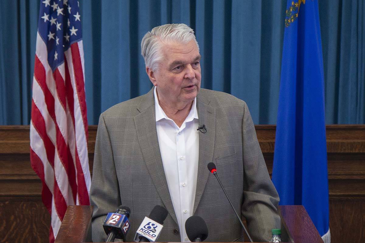 Gov. Steve Sisolak speaks during a press conference, April 30, 2020, in Carson City. (Colton Lo ...