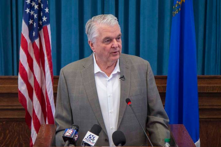 Gov. Steve Sisolak speaks during a press conference, April 30, 2020, in Carson City. (Colton Lo ...