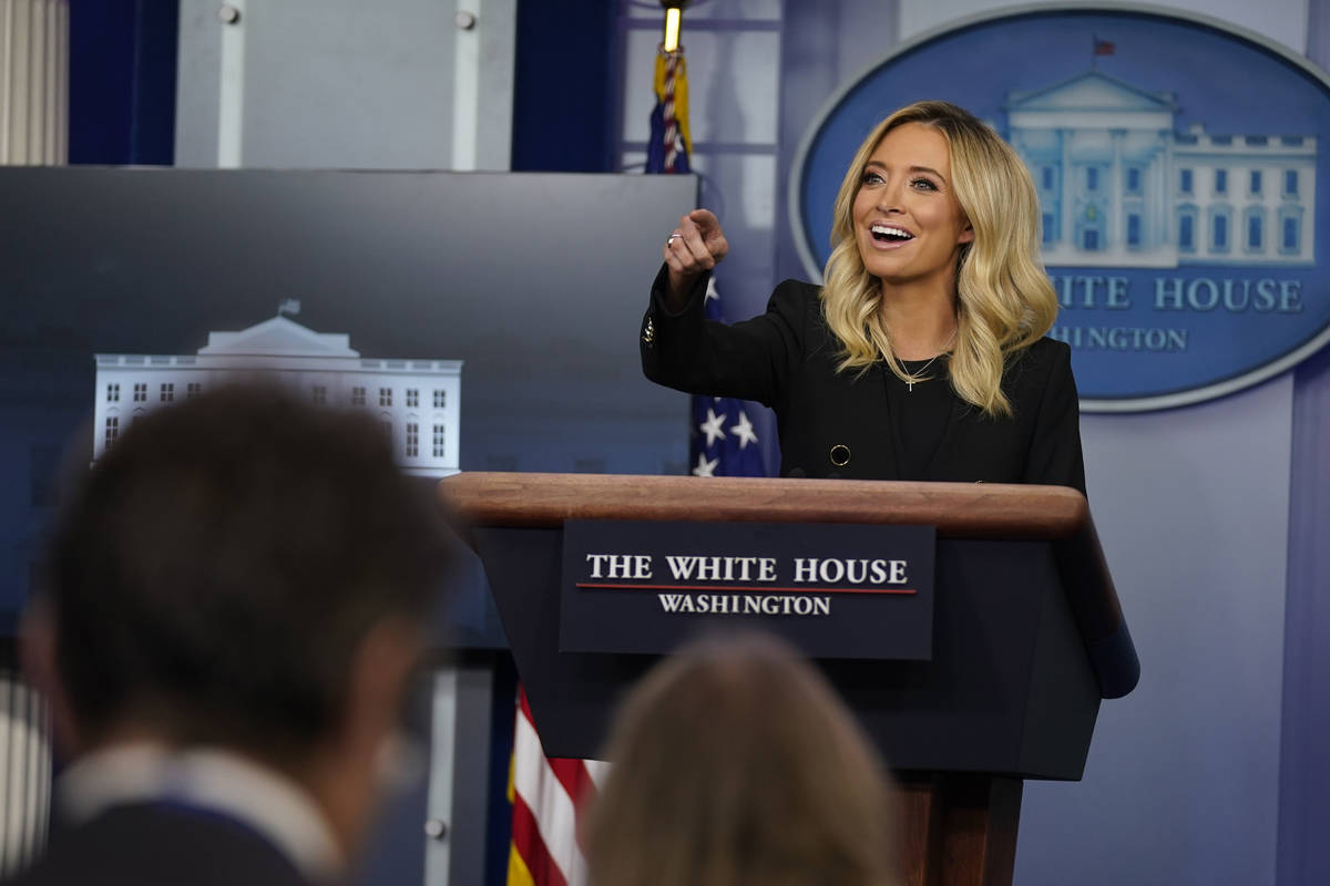 White House press secretary Kayleigh McEnany speaks during a press briefing at the White House, ...