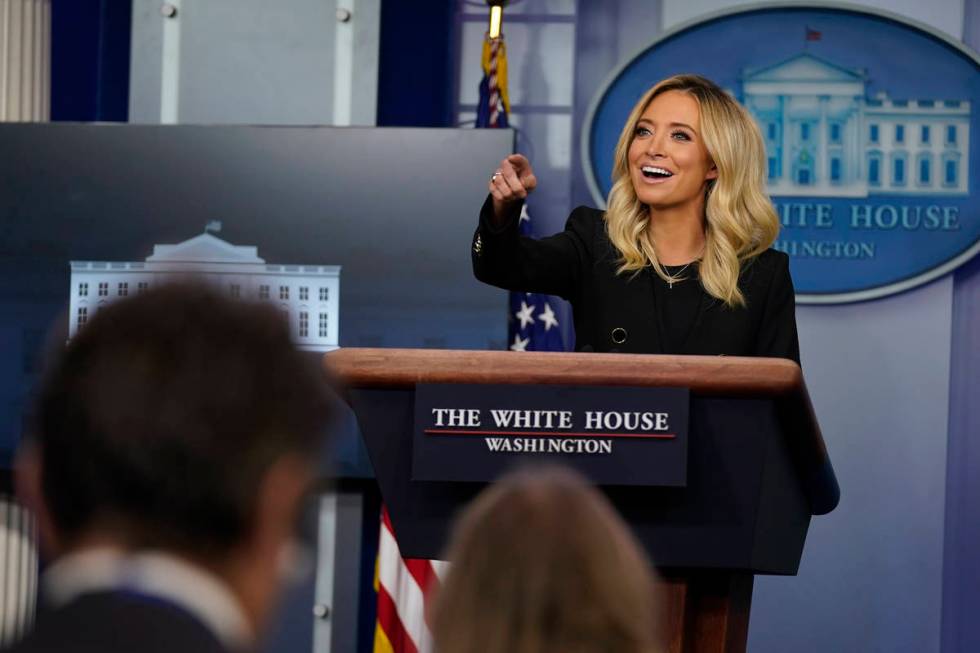 White House press secretary Kayleigh McEnany speaks during a press briefing at the White House, ...