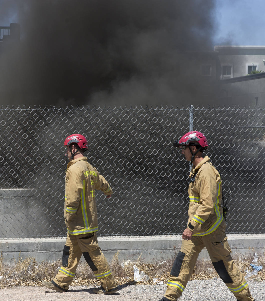 Henderson firefighters are investigating a fire in a storm drain that generated a large amount ...