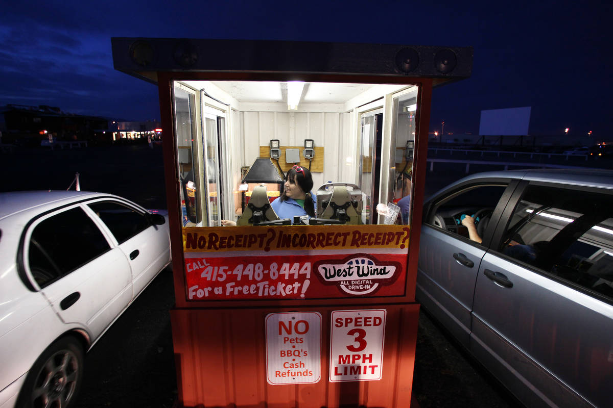 Courtney Garcia takes admission at the West Wind Drive-In Tuesday, May 12, 2015. (Sam Morris/La ...