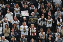 The crowd cheers during a game of the Vegas Golden Knights against the Los Angeles Kings at T-M ...