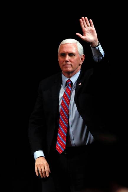 Vice President Mike Pence reacts to audience members after a roundtable with agriculture and fo ...